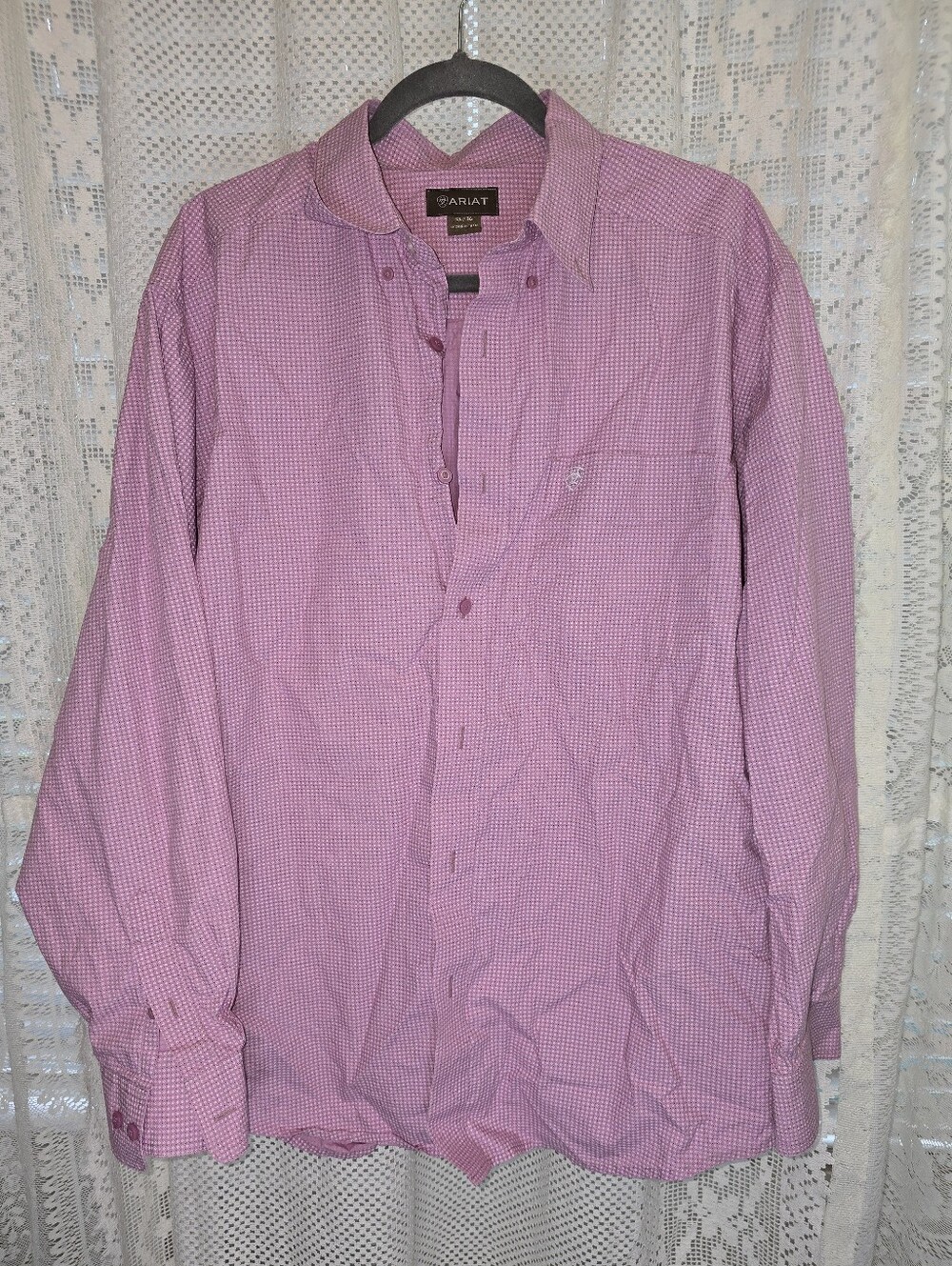 Ariat, Mens Pink And White Button Down Longsleeve Shirt, XL